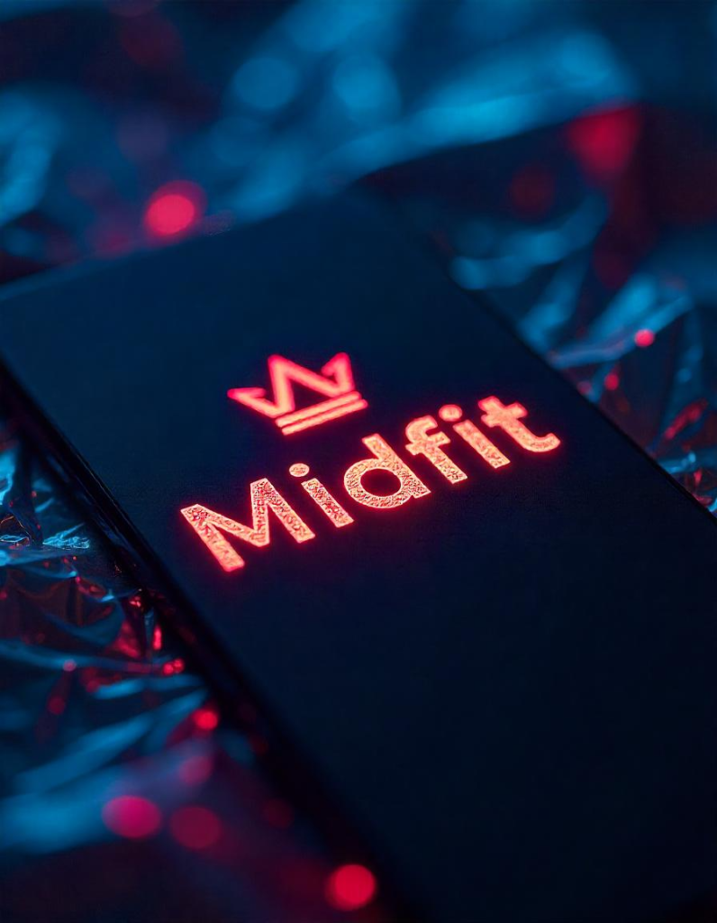 Teléfono móvil con la imagen de una corona y MidFit. Suplementación